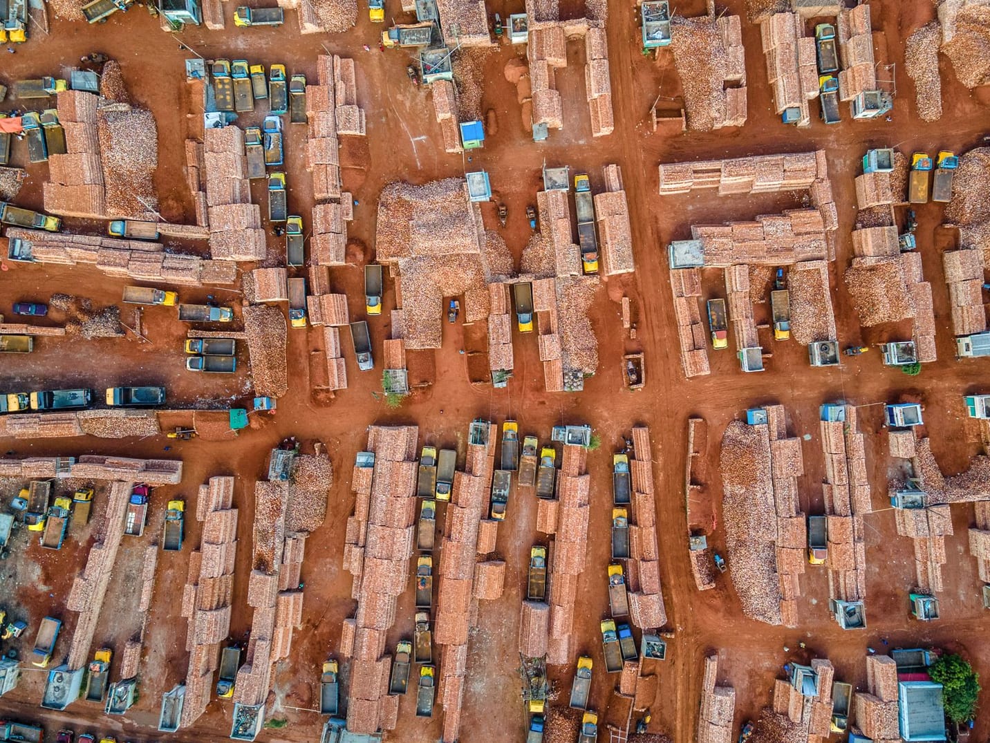 Fired clay bricks loaded onto a truck for delivery